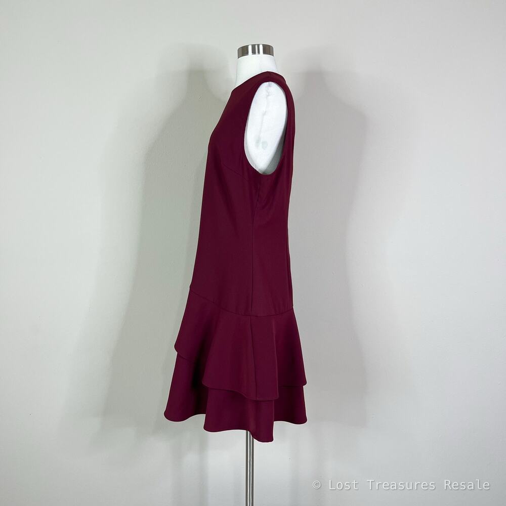 Commense | Burgundy Asymmetrical Ruffle Hem Sleeveless Minimal Mini Dress XL - Picture 7 of 9